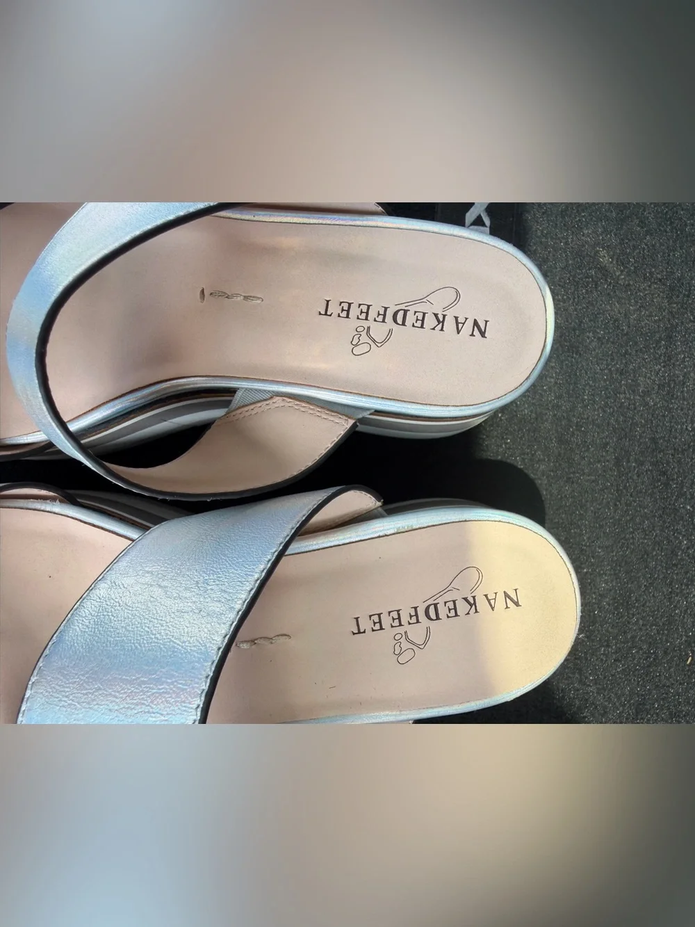 Naked Feet Iridescent Platform Slide Sandal - Silver Size 8